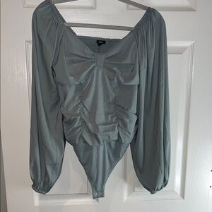 Express Women's Blue Ruched Bodysuit